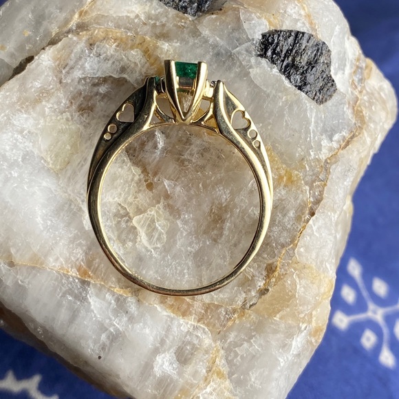 Emerald and Diamond 14k Yellow Gold Ring - Picture 5 of 12